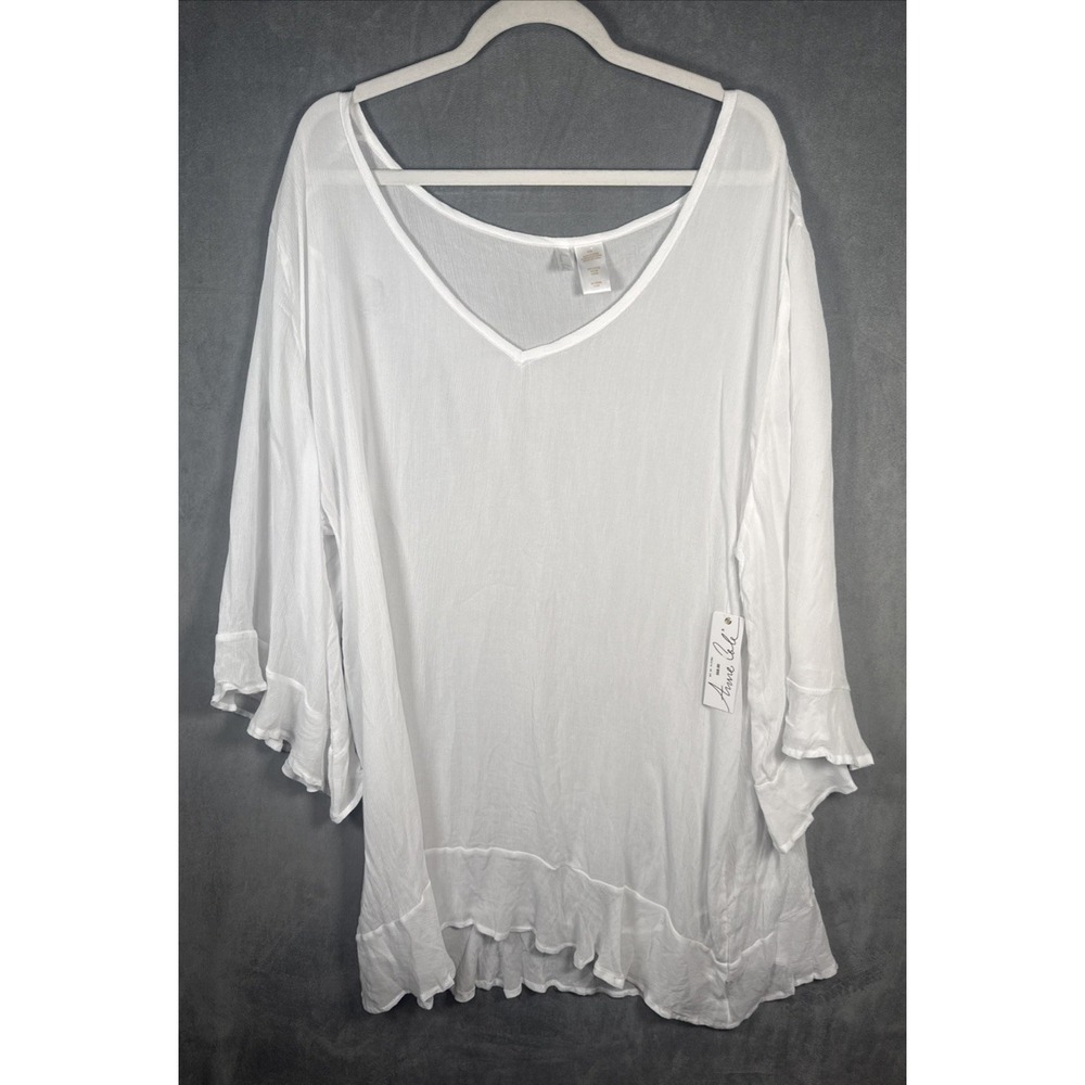Anne Cole V-Neck White 100 Rayon Tunic Beach Cover-Up Women's Sz 18-20 NWT - Picture 2 of 7